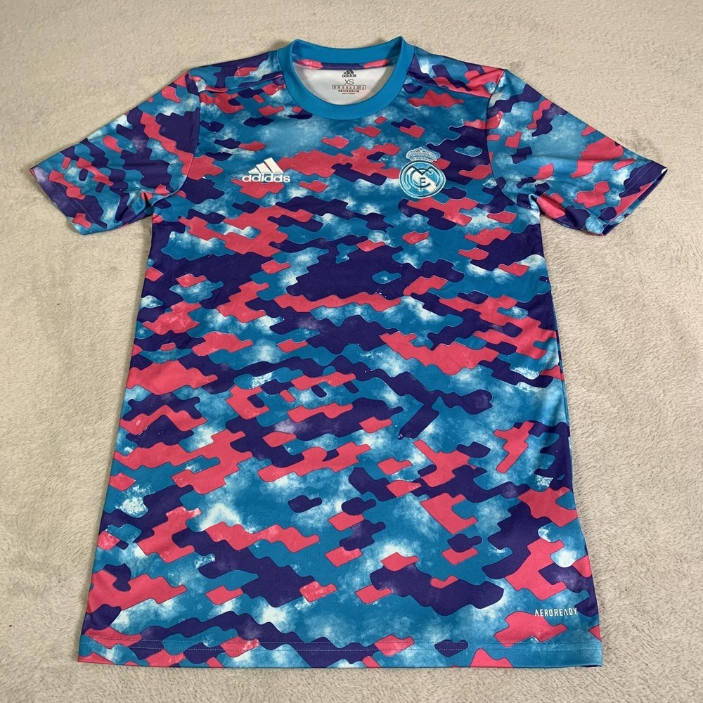 Real Madrid Jersey Mens XS Multi Color Soccer Adidas AEROREADY Pre Match Blue